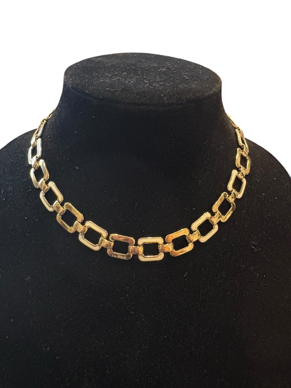 Vintage Monet Gold Tone Ivory Enamel Link Necklace Signed Statement Necklace CC